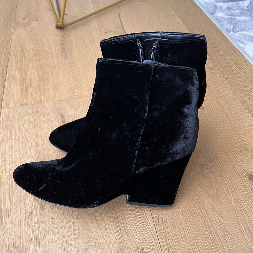 Velvet Black Wedge Booties / Boots